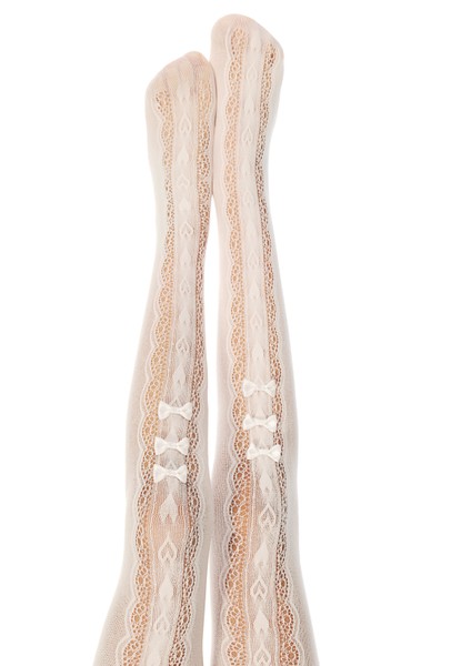 Beyaz Kız Çocuk Fiyonk Detaylı File Külotlu Çorap