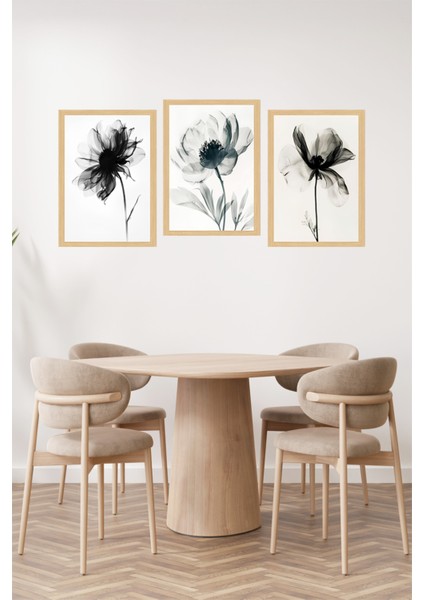 🖼️ Siyah Beyaz Çiçek Siluetli 3'lü Çerçeve Görünümlü Tablo Seti 🌟 CRVS1111 13 x 17 fiyatları