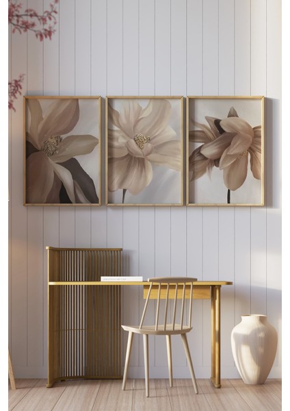 🌸 Bej Çiçek Temalı 3’lü Çerçeveli Tablo Seti – Modern Dekoratif Şıklık 🌸 CRV1122 23 x 32 fiyatları