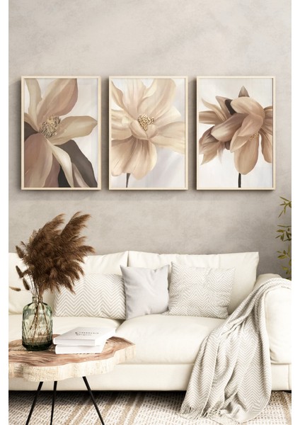 🌸 Bej Çiçek Temalı 3’lü Çerçeveli Tablo Seti – Modern Dekoratif Şıklık 🌸 CRV1122 23 x 32 fırsatları
