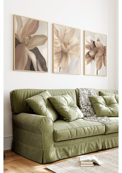 🌸 Bej Çiçek Temalı 3’lü Çerçeveli Tablo Seti – Modern Dekoratif Şıklık 🌸 CRV1122 23 x 32 indirimleri