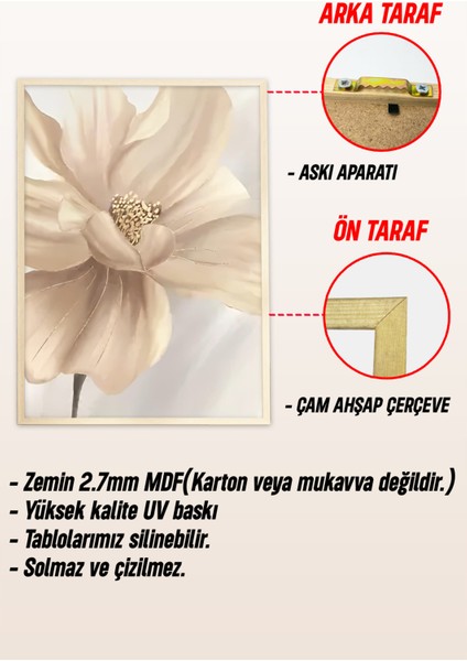 🌸 Bej Çiçek Temalı 3’lü Çerçeveli Tablo Seti – Modern Dekoratif Şıklık 🌸 CRV1122 23 x 32