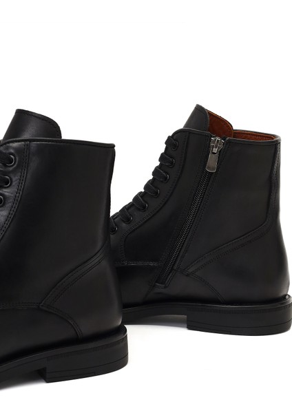 Erkek Siyah Bağcıklı Fermuarlı Deri Casual Bot 25WFD724018