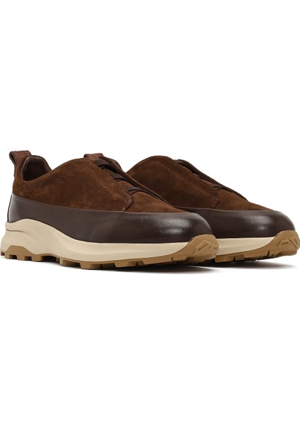 Erkek Kahverengi Kalın Tabanlı Deri Casual Sneaker 25WFD630514 modelleri