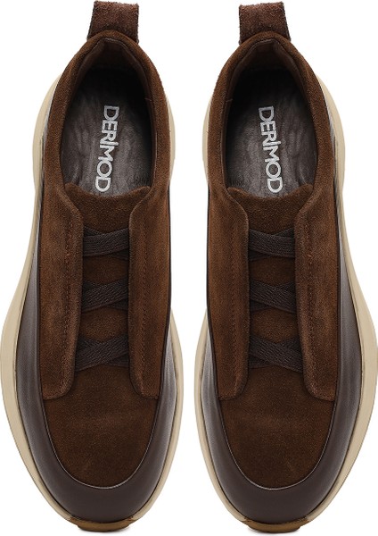 Erkek Kahverengi Kalın Tabanlı Deri Casual Sneaker 25WFD630514