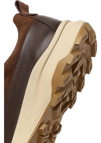 Erkek Kahverengi Kalın Tabanlı Deri Casual Sneaker 25WFD630514