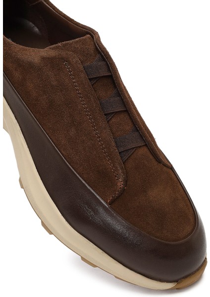 Erkek Kahverengi Kalın Tabanlı Deri Casual Sneaker 25WFD630514