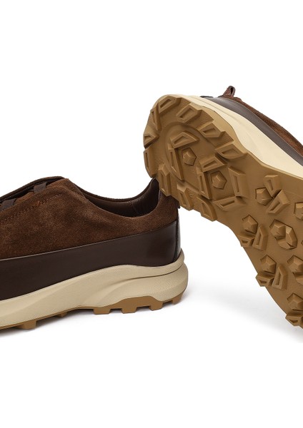 Erkek Kahverengi Kalın Tabanlı Deri Casual Sneaker 25WFD630514