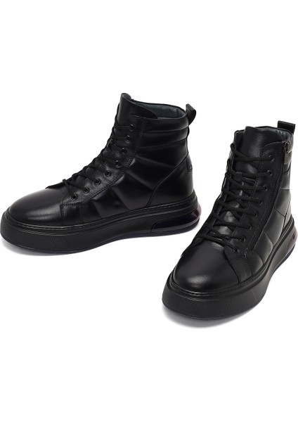 Erkek Siyah Bağcıklı Fermuarlı Kalın Tabanlı Deri Spor Bot 25WFD633318 modelleri