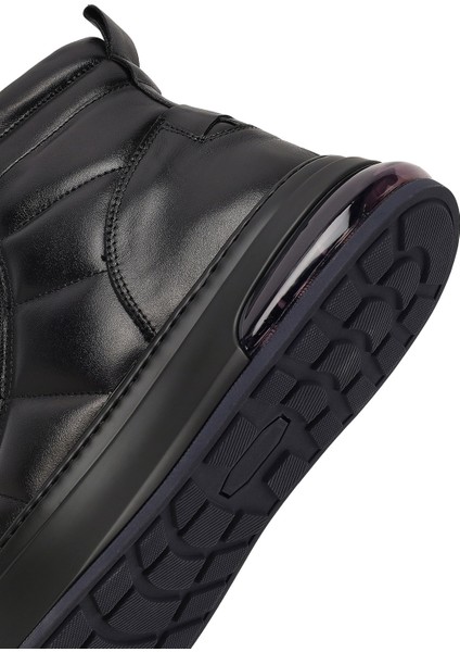 Erkek Siyah Bağcıklı Fermuarlı Kalın Tabanlı Deri Spor Bot 25WFD633318