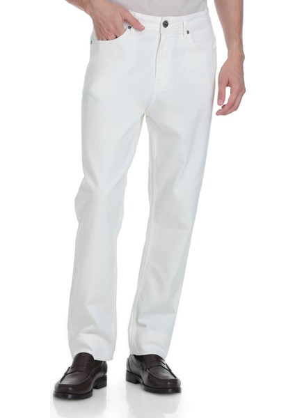 Beyaz Regular Fit 5 Cep 100% Pamuk Kot Pantolon