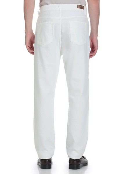 Beyaz Regular Fit 5 Cep 100% Pamuk Kot Pantolon