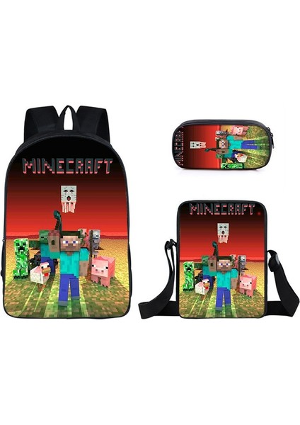 Mınecraft Ilköğretim ve Ortaokul Öğrencileri Okul Çantası Sırt Çantası Tek Katmanlı Üç Parçalı Seti (Yurt Dışından)