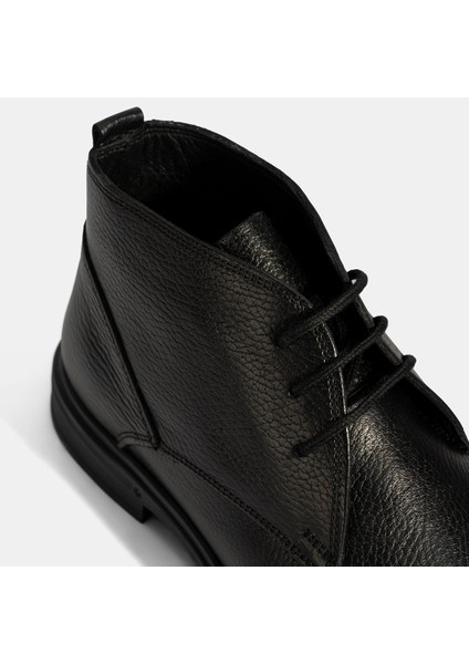 Erkek Siyah Bağcıklı Deri Bot