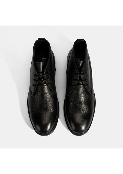 Erkek Siyah Bağcıklı Deri Bot
