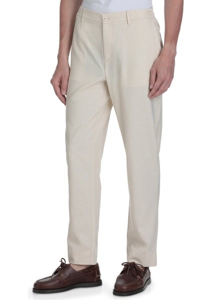 Bej Rahat Kesim Yandan Cepli Keten Jogger Pantolon