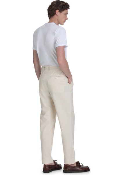 Bej Rahat Kesim Yandan Cepli Keten Jogger Pantolon