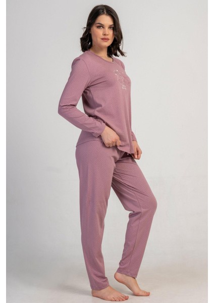 Kadın Büyük Beden Pembe Uzun Kollu Baskılı Pijama Takımı C9T0N0405 fiyatları