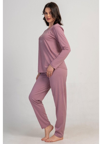 Kadın Büyük Beden Pembe Uzun Kollu Baskılı Pijama Takımı C9T0N0405 modelleri