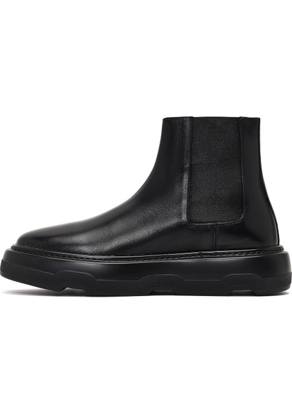Erkek Siyah Kalın Tabanlı Deri Chelsea Bot 25WFD631818 fiyatları