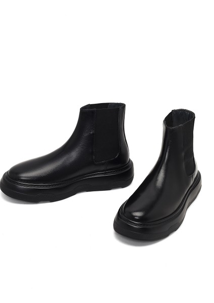 Erkek Siyah Kalın Tabanlı Deri Chelsea Bot 25WFD631818 modelleri