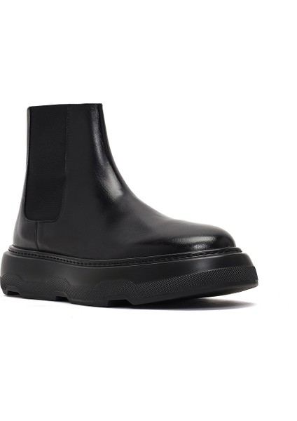 Erkek Siyah Kalın Tabanlı Deri Chelsea Bot 25WFD631818