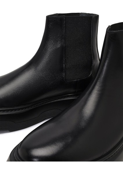 Erkek Siyah Kalın Tabanlı Deri Chelsea Bot 25WFD631818