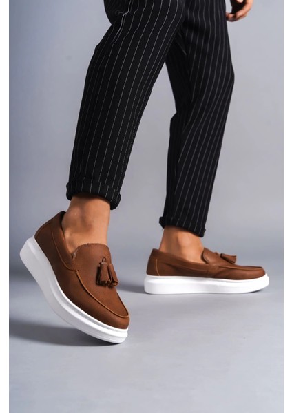 SLW154 Blaze Bağcıksız Püsküllü Cilt Erkek Günlük Spor Klasik Ayakkabı Cbt - Taba