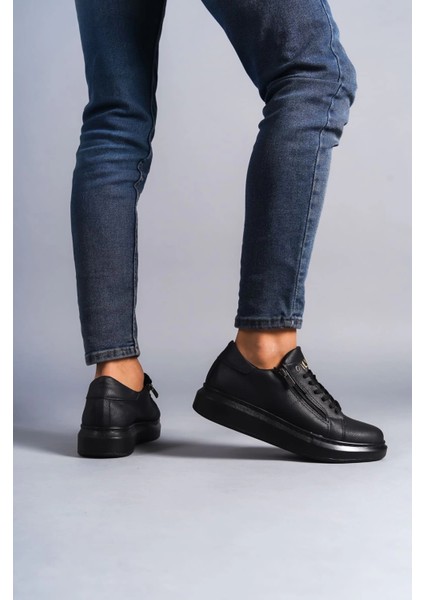 SLW155 Warrior Bağcıklı ve Fermuarlı Cilt Erkek Günlük Sneaker Ayakkabı Cst - Siyah modelleri