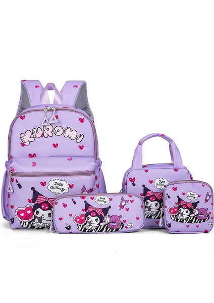 Büyük Kapasiteli Öğrenci Okul Çantası Kulomi Baskılı Sırt Çantası Sırt Çantası Dört Parçalı Set (Yurt Dışından)