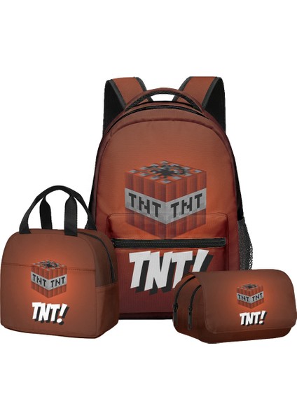 Minecraft Ilkokul ve Ortaokul Öğrencileri Için Okul Çantası Sırt Çantası Öğle Yemeği Çantası Çift Katmanlı Kalem Çantası Üç Parçalı Set (Yurt Dışından)