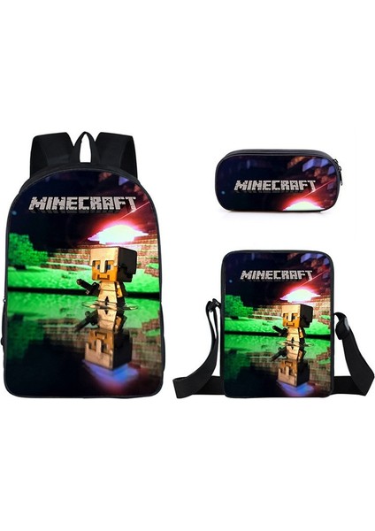 Mınecraft Ilköğretim ve Ortaokul Öğrencileri Okul Çantası Sırt Çantası Tek Katmanlı Üç Parçalı Seti (Yurt Dışından)