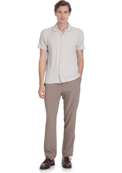 Ekru Regular Fit Apaş Yaka Gömlek fiyatları