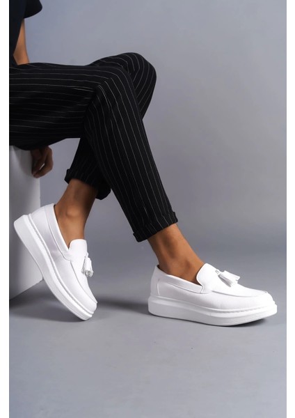 SLW154 Blaze Bağcıksız Püsküllü Cilt Erkek Günlük Spor Klasik Ayakkabı Cbt - Beyaz modelleri