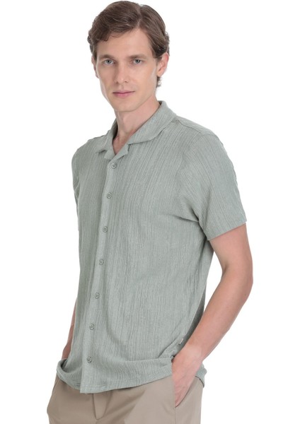 Yeşil Regular Fit Apaş Yaka Gömlek