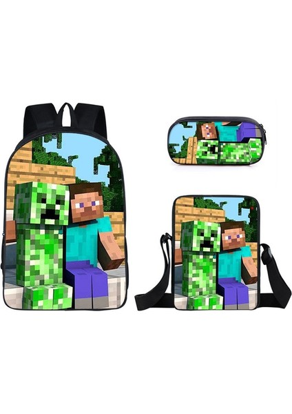 Mınecraft Ilköğretim ve Ortaokul Öğrencileri Okul Çantası Sırt Çantası Tek Katmanlı Üç Parçalı Seti (Yurt Dışından)