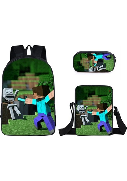Mınecraft Ilköğretim ve Ortaokul Öğrencileri Okul Çantası Sırt Çantası Tek Katmanlı Üç Parçalı Seti (Yurt Dışından)