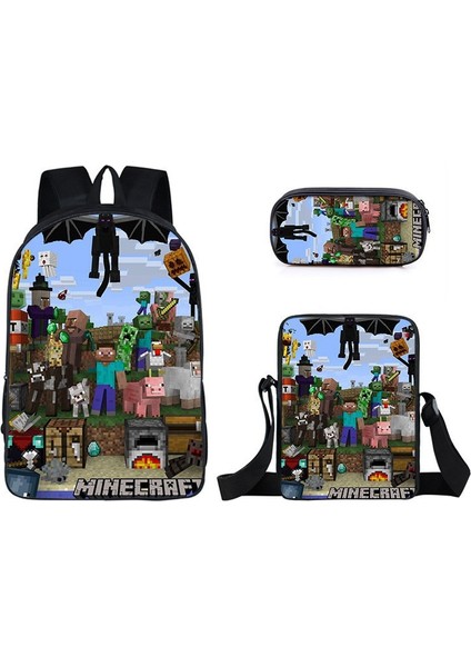 Mınecraft Ilköğretim ve Ortaokul Öğrencileri Okul Çantası Sırt Çantası Tek Katmanlı Üç Parçalı Seti (Yurt Dışından)
