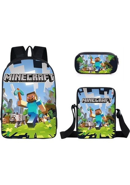 Mınecraft Ilköğretim ve Ortaokul Öğrencileri Okul Çantası Sırt Çantası Tek Katmanlı Üç Parçalı Seti (Yurt Dışından)