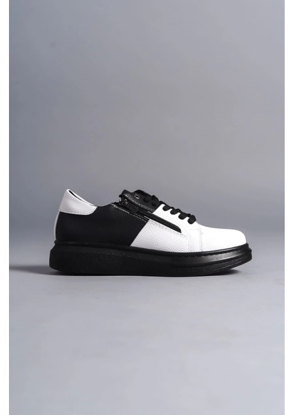 SLW155 Warrior Bağcıklı ve Fermuarlı Cilt Erkek Günlük Sneaker Ayakkabı Cst - Siyah/beyaz fırsatları