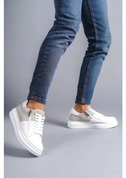 SLW155 Warrior Bağcıklı ve Fermuarlı Cilt Süet Erkek Günlük Sneaker Ayakkabı Csbt - Beyaz/gri fiyatları