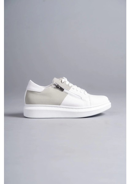 SLW155 Warrior Bağcıklı ve Fermuarlı Cilt Süet Erkek Günlük Sneaker Ayakkabı Csbt - Beyaz/gri fırsatları
