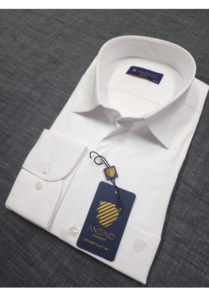 Classic Beyaz Desenli Erkek Gömlek Likralı Bol Kesim Yapısıyla AC0710716-01 fırsatları