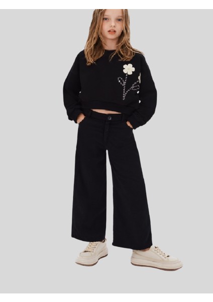 Kız Çocuk Manche Pantolon 8-14 Yaş Siyah