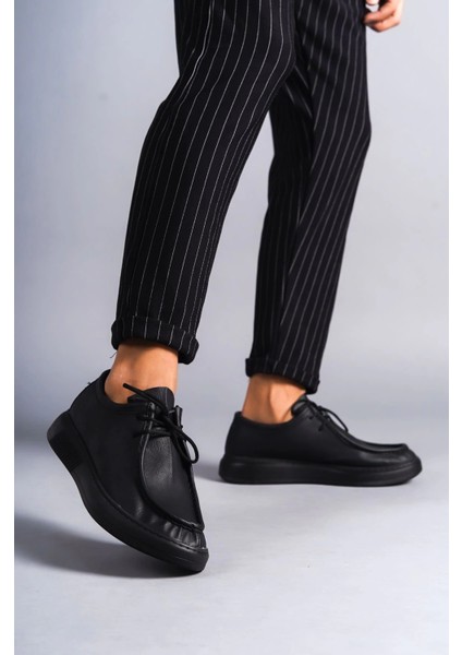 SLW170 Tornado Bağcıklı Cilt Erkek Günlük Spor Klasik Ayakkabı Cst - Siyah