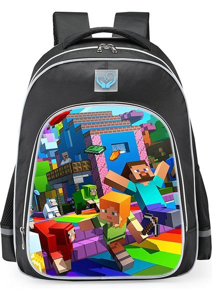 Omuz Okul Çantası Minecraft Ilkokul Öğrencileri Çok Fonksiyonlu Moda Omuz Yansıtıcı Sırt Çantası (Yurt Dışından)