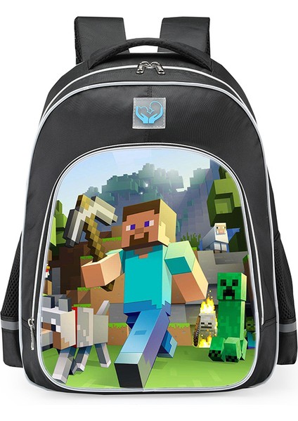 Omuz Okul Çantası Minecraft Ilkokul Öğrencileri Çok Fonksiyonlu Moda Omuz Yansıtıcı Sırt Çantası (Yurt Dışından)