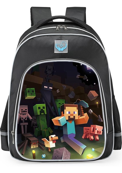 Omuz Okul Çantası Minecraft Ilkokul Öğrencileri Çok Fonksiyonlu Moda Omuz Yansıtıcı Sırt Çantası (Yurt Dışından)