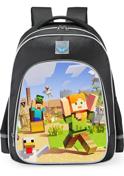 Omuz Okul Çantası Minecraft Ilkokul Öğrencileri Çok Fonksiyonlu Moda Omuz Yansıtıcı Sırt Çantası (Yurt Dışından)