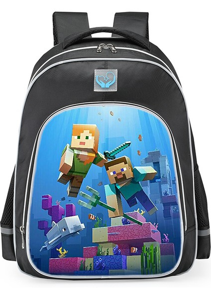 Omuz Okul Çantası Minecraft Ilkokul Öğrencileri Çok Fonksiyonlu Moda Omuz Yansıtıcı Sırt Çantası (Yurt Dışından)
